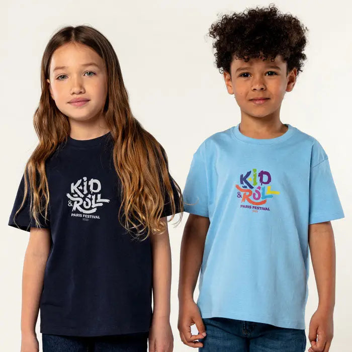 Tricou imperial kids 190g navy albastru deschis cu grafica kid & roll paris festival pentru copii