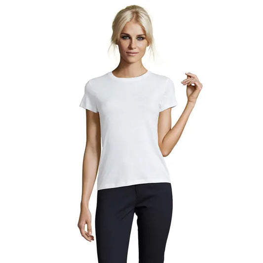Tricou alb cu mânecă scurtă și guler rotund din bumbac 150g pentru femei triuc regent