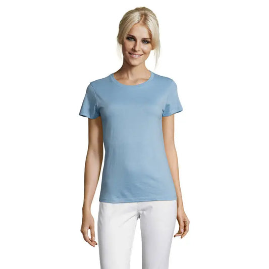 Tricou femei triuc regent albastru deschis cu maneci scurte si decolteu rotund din bumbac 150g