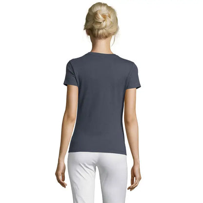 Tricou femei triuc regent 150g gri închis cu mâneci scurte și decolteu simplu rotund din bumbac