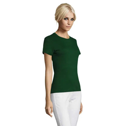 Tricou regent femei 150g verde închis, cu mâneci scurte, guler rotund clasic și material solid de calitate