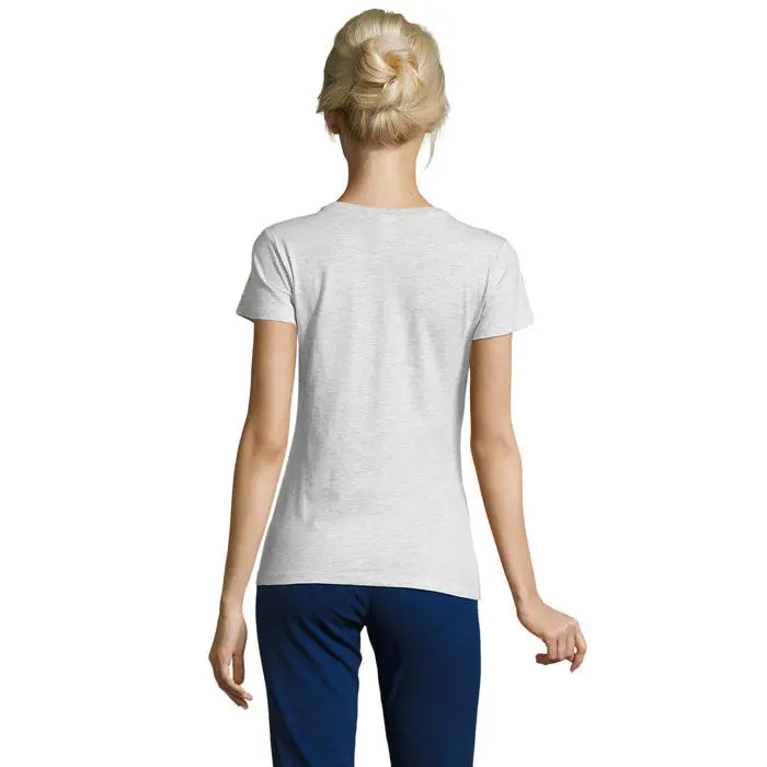Tricou regent femei 150g alb melanj cu maneci scurte si decolteu rotund simplu din material moale