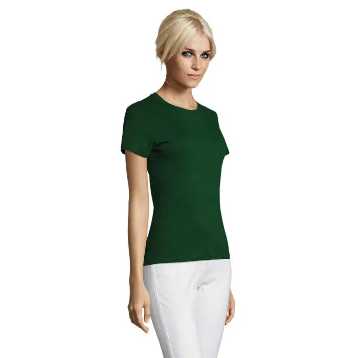 Tricou regent femei 150g verde închis solid cu mâneci scurte și guler rotund clasic din material rezistent