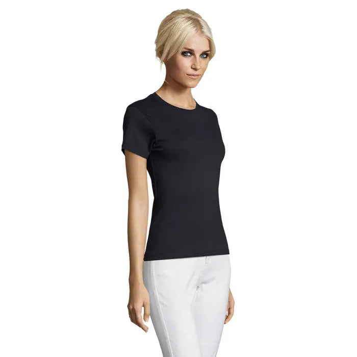 Top femei negru cu mâneci scurte și decolteu rotund din bumbac 150g tricou impermeabil TRIUC REGENT FEMEI
