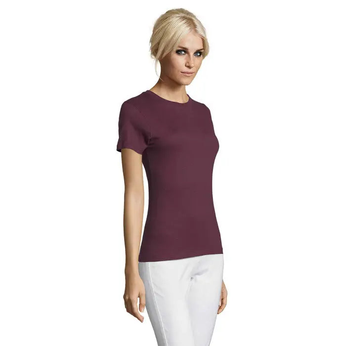 Triumc regent femei 150g top simplu cu maneci scurte, culoare bordo, cu decolteu rotund, material solid
