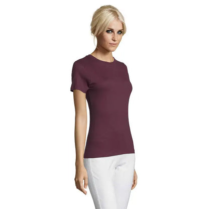 Top simplu pentru femei triuc regent 150g maneci scurte culoare visinie din material solid