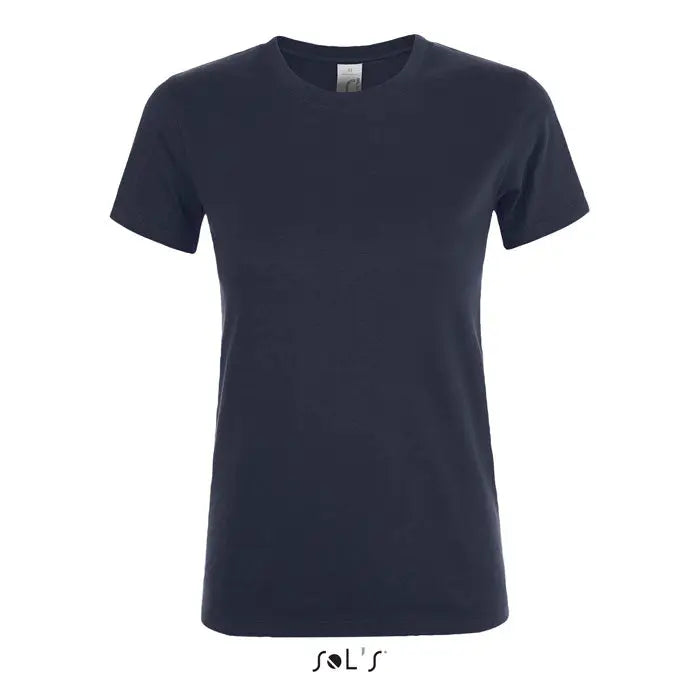 Tricou regent femei bleu închis cu mâneci scurte și guler rotund din bumbac moale 150g