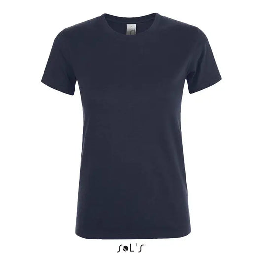 Tricou regent femei bleu închis cu mâneci scurte și guler rotund din bumbac moale 150g