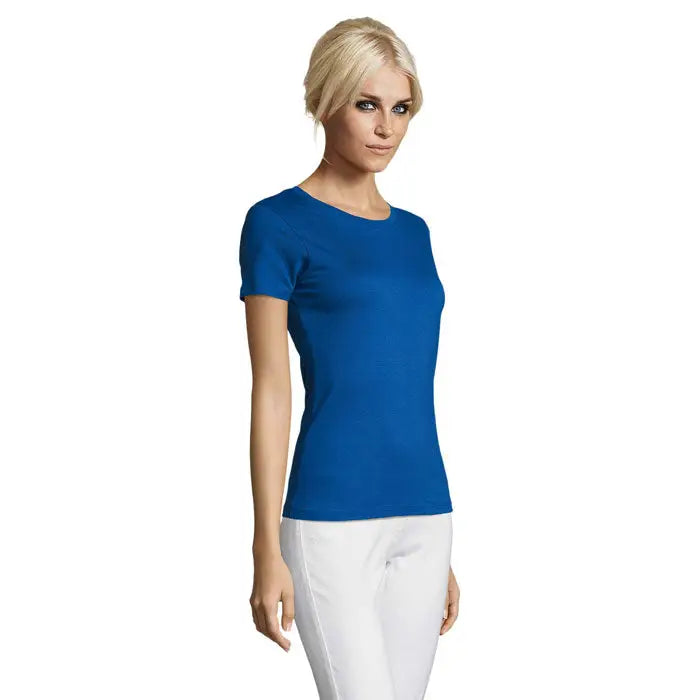 Tricou albastru pentru femei triuc regent cu maneci scurte si guler rotund din material de 150g