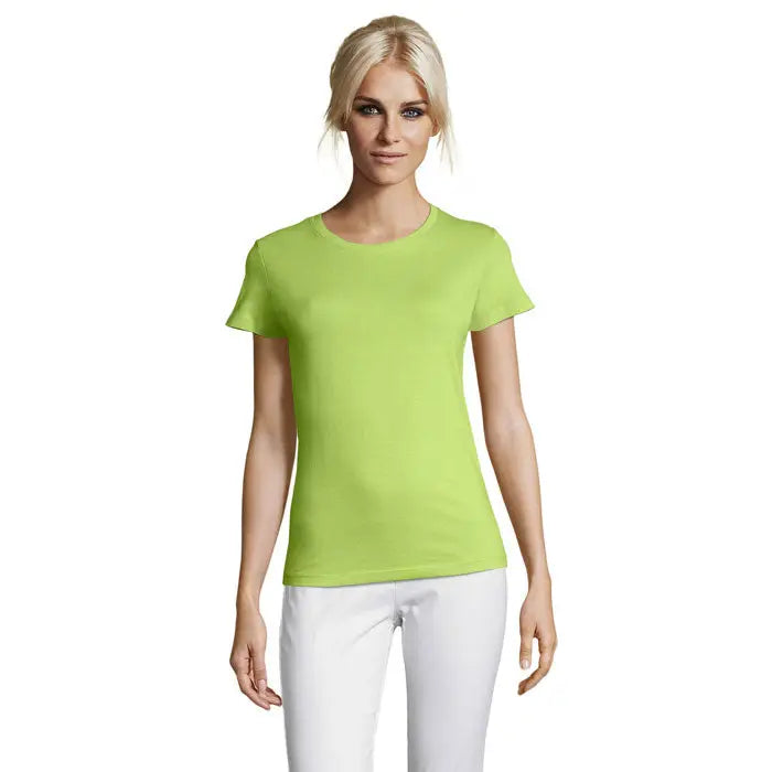 Tricou verde lime vibrant pentru femei triuc regent 150g cu mânecă scurtă și guler rotund clasic