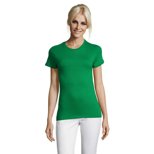 Tricou femei regent triuc verde vibrant cu mâneci scurte și guler rotund clasic, 150g