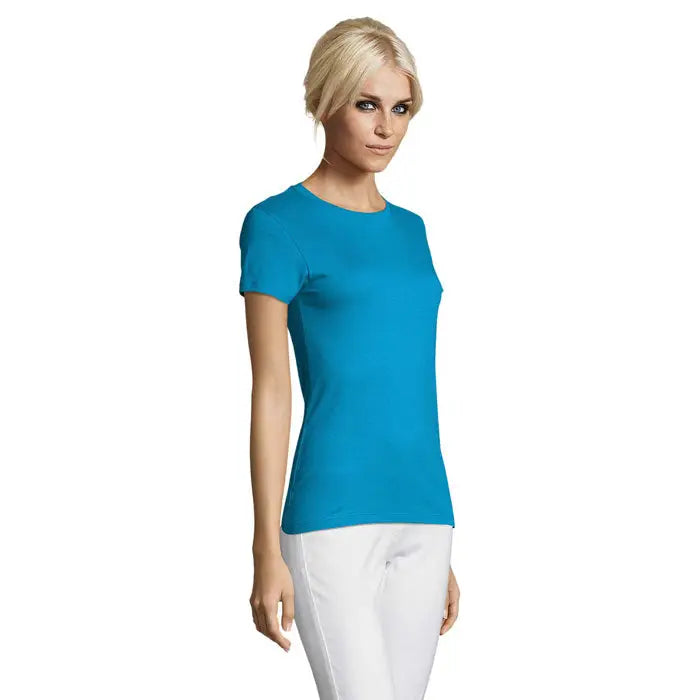 Tricou femei triuc regent 150g turcoaz vibrant cu mânecă scurtă și guler rotund simplu