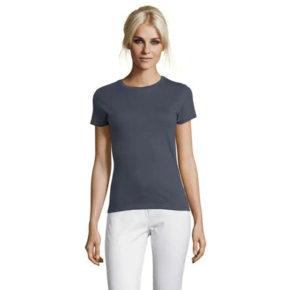 Tricou regent femei 150g gri închis cu mâneci scurte și guler clasic din material ușor și respirabil