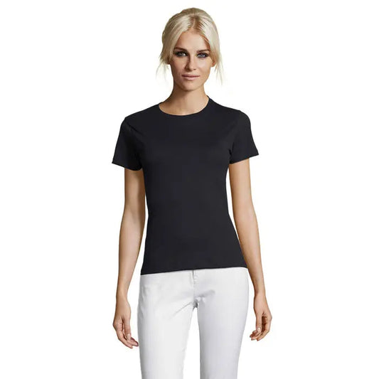 Tricou negru cu mâneci scurte și guler rotund din bumbac 150g pentru femei triuc regent