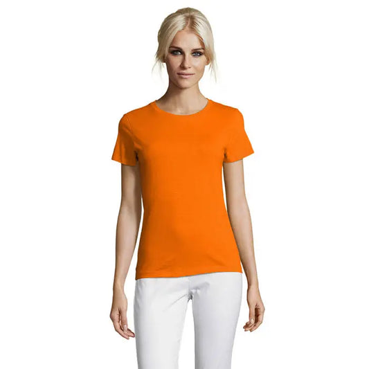 Tricou pentru femei triuc regent portocaliu aprins cu mâneci scurte și guler rotund clasic 150g