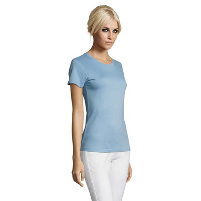 Tricou femei triuc regent albastru deschis cu mâneci scurte și gât rotund, material 150g ideal casual