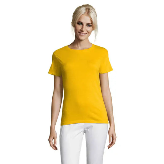 Tricou galben luminos pentru femei triuc regent 150g cu mâneci scurte și guler simplu rotund