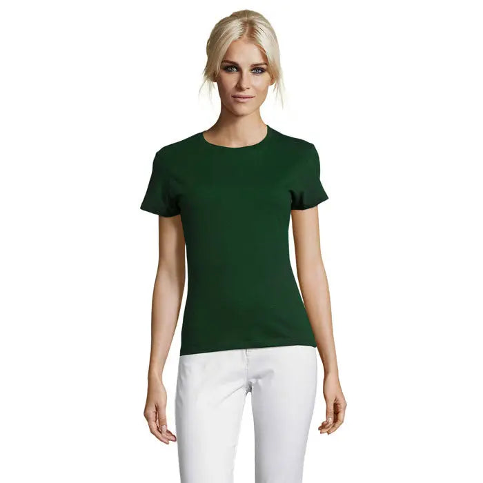 Tricou femei triuc regent verde închis cu mâneci scurte și decolteu rotund din material 150g