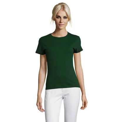 Tricou femei triuc regent verde închis cu mâneci scurte și gât rotund din bumbac 150g