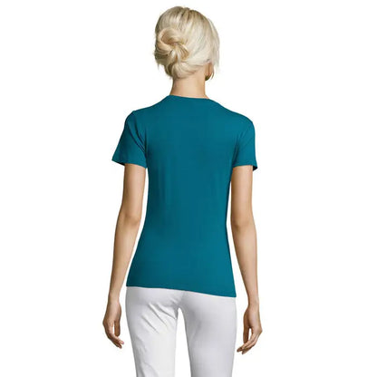 Tricou femei teal cu mânecă scurtă și guler rotund simplu din bumbac 150g triuc regent