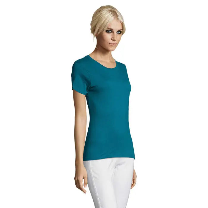 Tricou teal de dama triuc regent cu maneci scurte si decolteu rotund din material de 150g