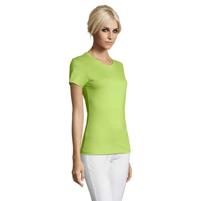 Tricou femei regent triuc verde lime vibrant din bumbac 150g cu mânecă scurtă și guler rotund clasic