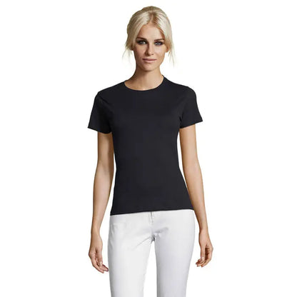 Tricou negru tricou cu mânecă scurtă și guler rotund din bumbac 150g triuc regent femei