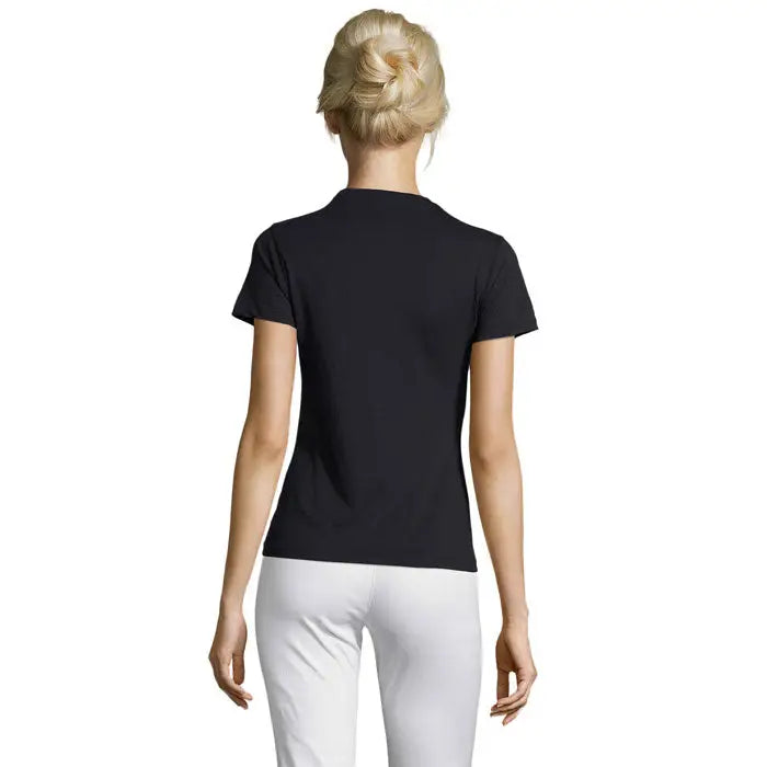 Tricou negru cu mâneci scurte și gât rotund simplu din bumbac 150g triuc regent femei