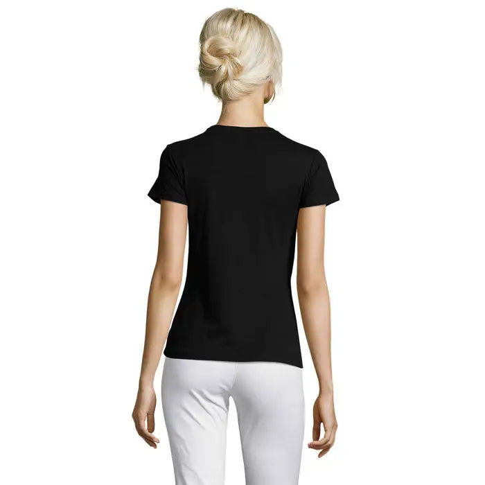Tricou negru pentru femei triuc regent cu mâneci scurte și guler rotund simplu din material de 150g