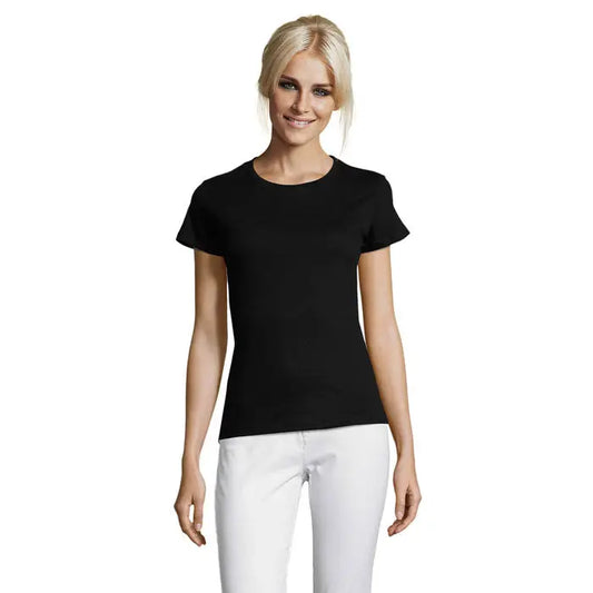 Tricou negru pentru femei triuc regent cu mâneci scurte și guler rotund din bumbac 150g