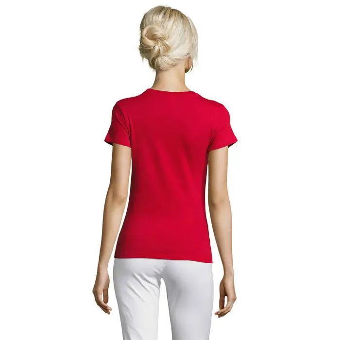 Tricou femei triuc regent roșu vibrant cu mâneci scurte și design simplu din bumbac 150g