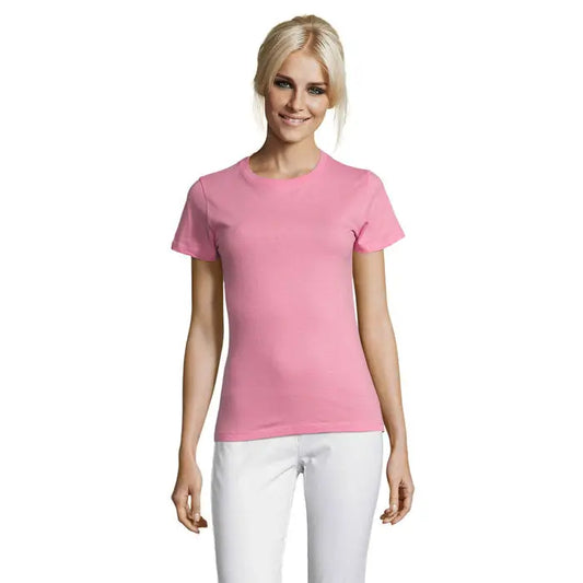 Tricou femei roz de bumbac triuc regent 150g cu mâneci scurte și guler rotund clasic