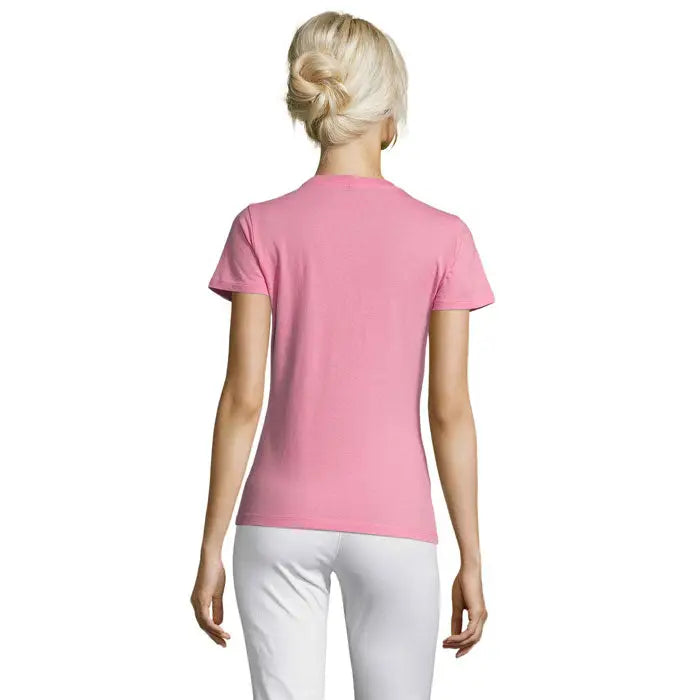 Tricou de dama triuc regent roz deschis cu maneci scurte si guler rotund din material de 150g