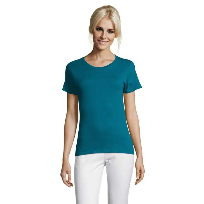 Tricou femei teal regent triuc 150g cu mâneci scurte și decolteu rotund din material ușor și rezistent