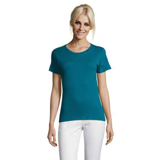 Tricou femei teal regent triuc 150g cu mâneci scurte și decolteu rotund din material ușor și rezistent