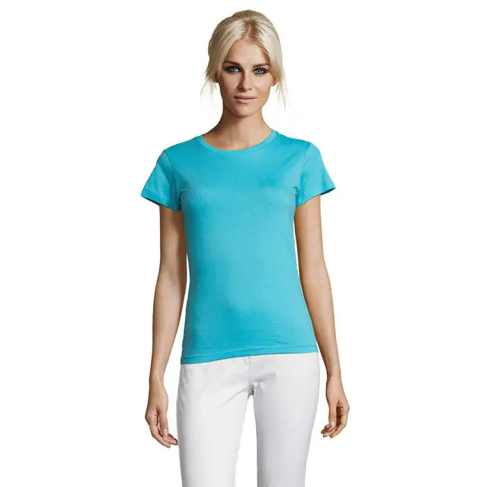 Tricou femei teal din bumbac 150g cu mâneci scurte și guler rotund clasic triuc regent femei