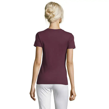 Tricou femei triuc regent maroniu simplu cu maneci scurte si gat rotund din bumbac 150g