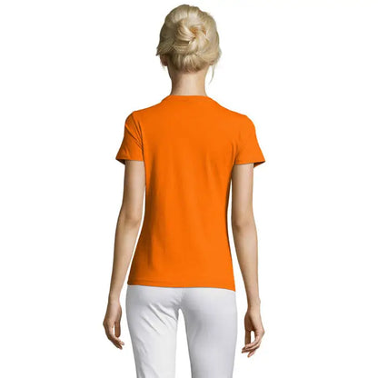 Tricou vibrant portocaliu pentru femei triuc regent 150g din bumbac neted cu maneci scurte si guler rotund clasic