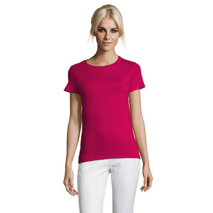 Tricou fuchsia vibrant de dama triuc regent 150g cu maneci scurte si decolteu rotund simplu