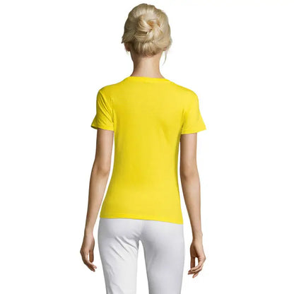 Tricou feminin bright yellow cu mâneci scurte și guler rotund simplu din material 150g triuc regent