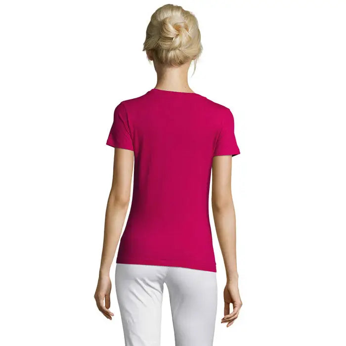 Tricou regent femei 150g fucsia cu mâneci scurte, guler rotund clasic și țesătură netedă, ajustată