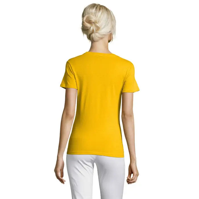 Tricou regent femei 150g vibrant galben cu mâneci scurte și guler rotund clasic din bumbac
