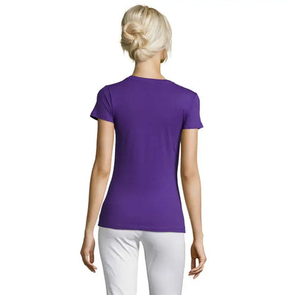 Tricou regent femei 150g solid mov cu mâneci scurte și guler rotund simplu din material confortabil