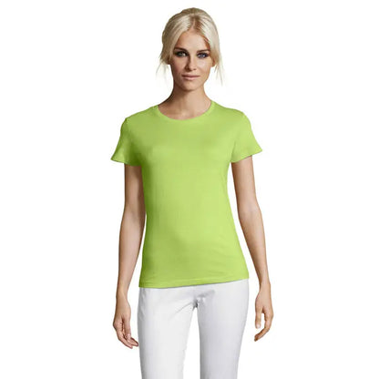 Tricou femei triuc regent lime verde vibrant cu mânecă scurtă și gât rotund din material de 150g