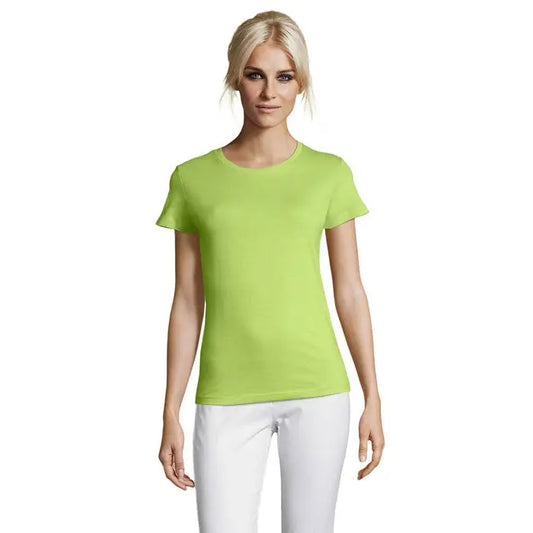 Tricou femei triuc regent lime verde vibrant cu mânecă scurtă și gât rotund din material de 150g