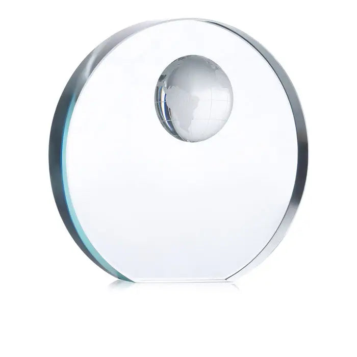 Trofeu glob de sticla ornament rotund din sticla clara cu glob miniatural integrat in centrul său