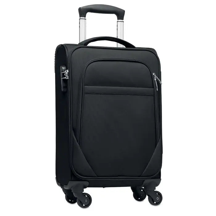 Troler moale 600d rpet negru cu maner telescopic si patru roti spinner pentru bagaj de cala personalizat