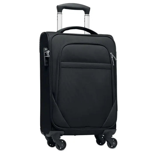 Troler moale 600d rpet negru cu maner telescopic si patru roti spinner pentru bagaj de cala personalizat
