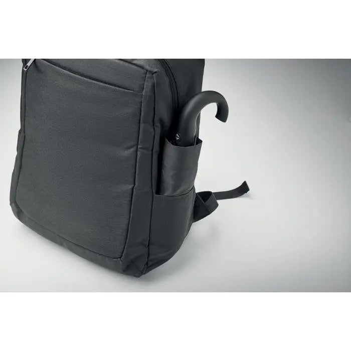 Troler rucsac 480d rpet negru din material reciclat cu umbrela maner curbat in buzunar lateral