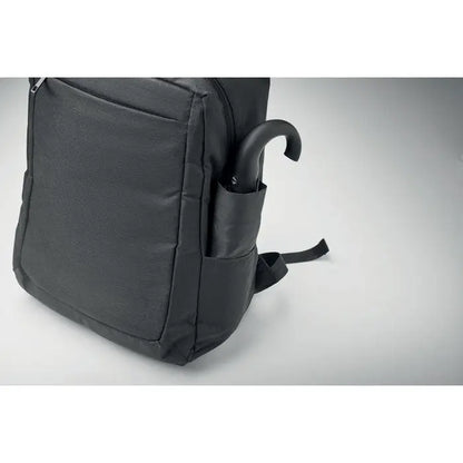 Troler rucsac 480d rpet negru din material reciclat cu umbrela maner curbat in buzunar lateral